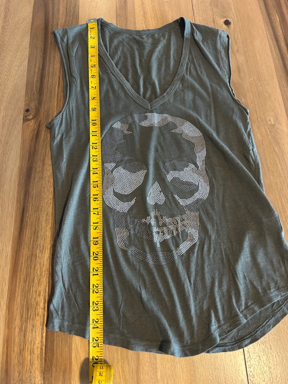 Zadig & Voltaire Olive Green V-Neck Embellished Skull Tank - Picture 5 of 5
